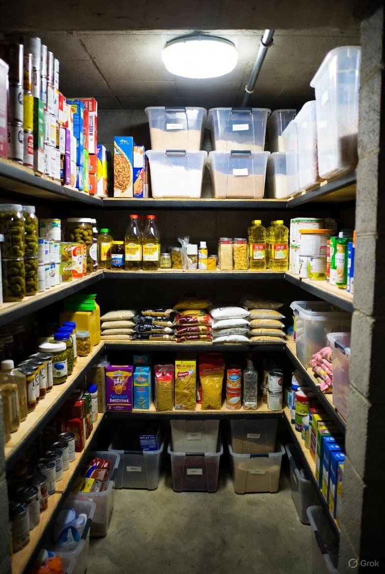 Modern home with security features and emergency supplies